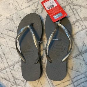 Havaiana flip flops. Gray base with silver strap